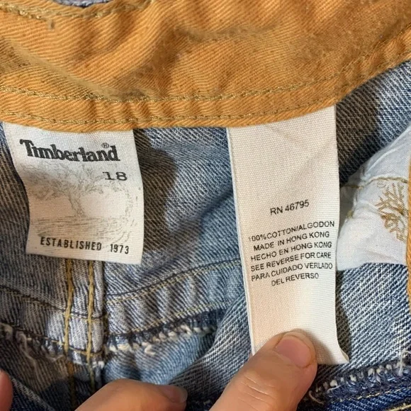 Timberland medium wash vintage Y2k wide leg jeans embroidered tight logo boys 18 - Picture 4 of 10